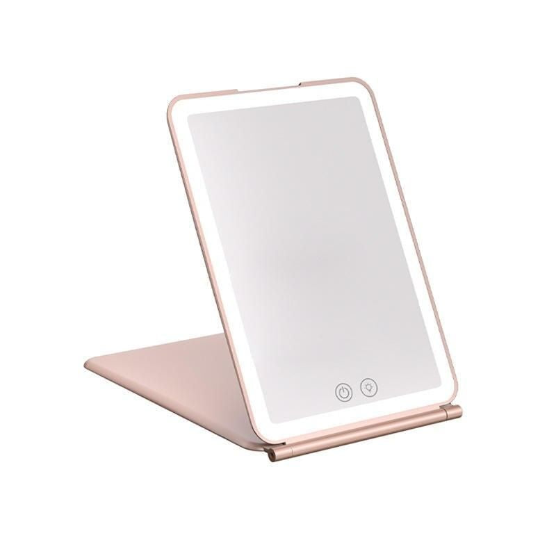 Touch Screen LED Makeup Mirror - Foldable, 3-Color Lighting, USB Rechargeable