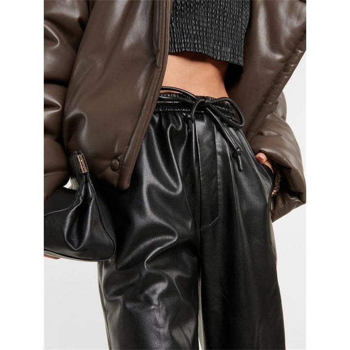 Retro Women's Black Straight Leather Pants