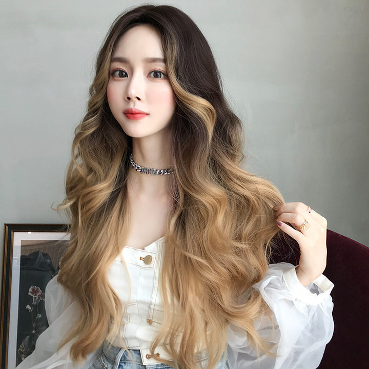 Women's Long Hair Full-head Wig Natural Big Wave Golden Hand-rolled Wig