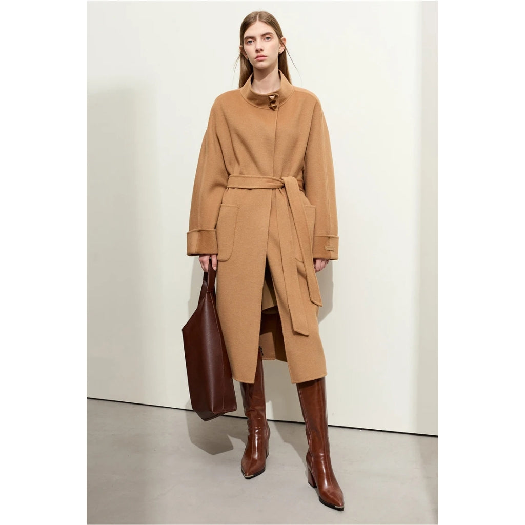 Minimalist Women's Woolen Coat with Belt