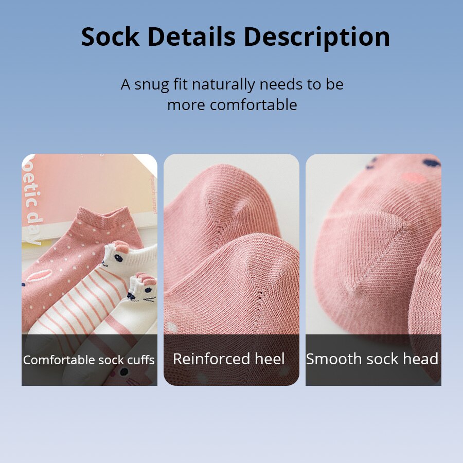 5 Pairs Cute Pink Cat Low Tube Socks - Trendy and Comfortable Boat Socks