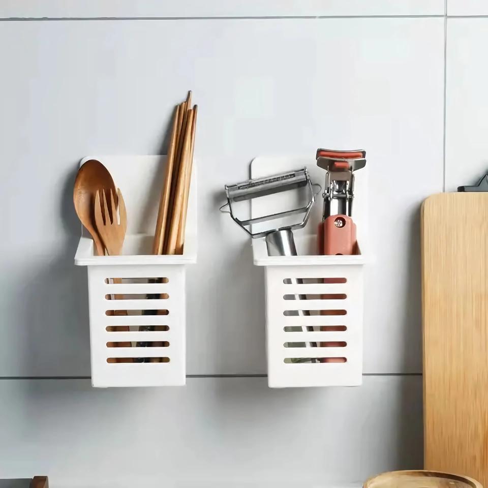 Wall-Mounted Draining Toothbrush and Utensil Holder