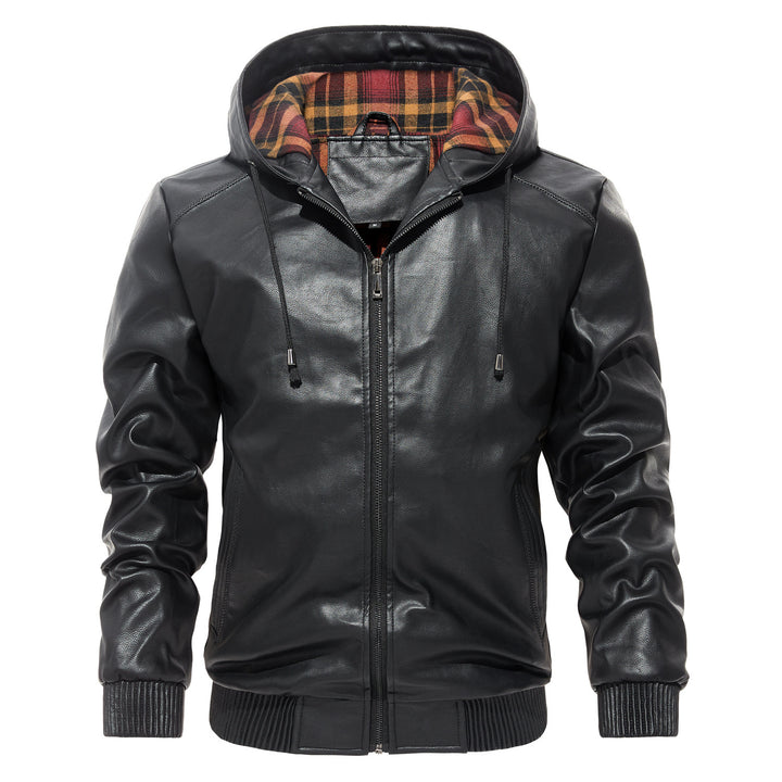 Men's Casual All-matching Hooded Leather Coat Trendy Basic