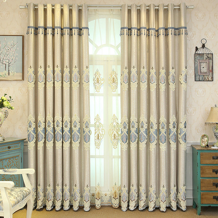 Crown European Embroidery Cloth Mesh Curtains Living Room Bedroom Simple