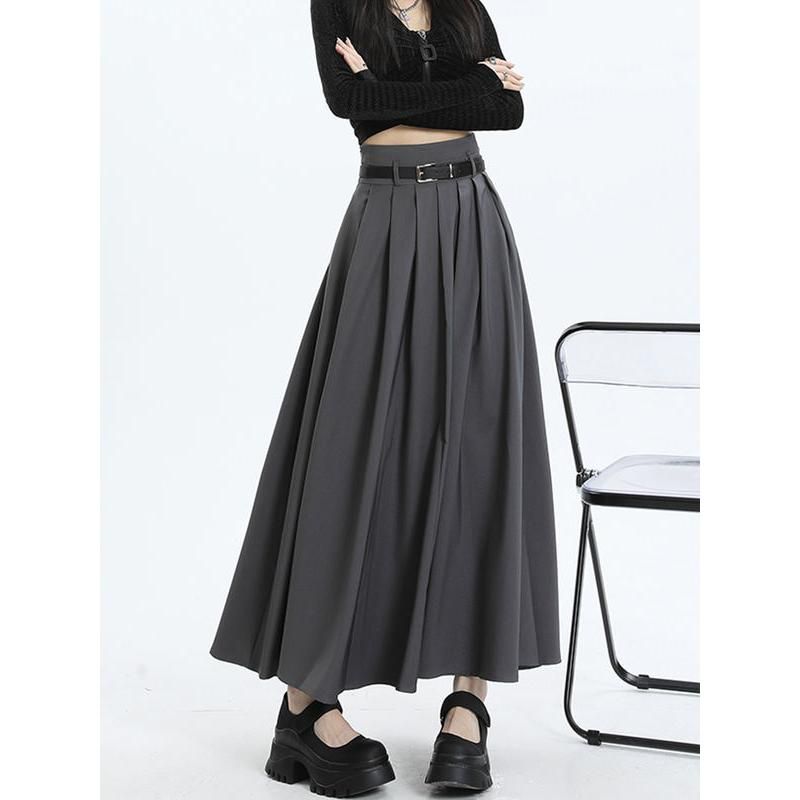 Elegant Autumn Ankle-Length Pleated Maxi Skirt