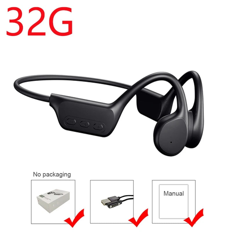Bone Conduction Wireless Earphones with MP3 Player, Bluetooth 5.3, Waterproof IPX8, and Mic