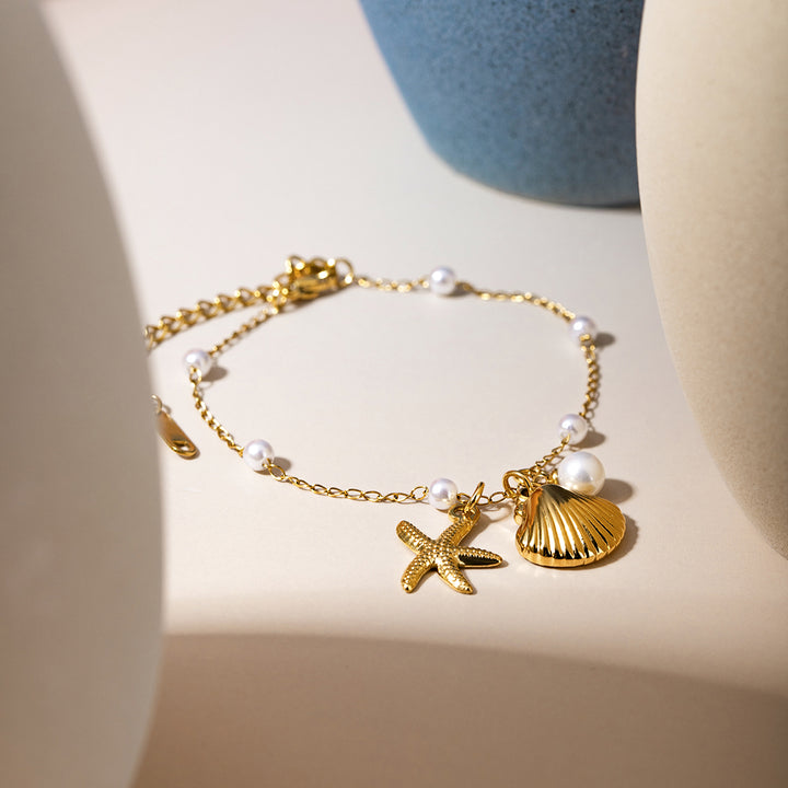 18K Gold-Plated Pearl Starfish Pendant Bracelet