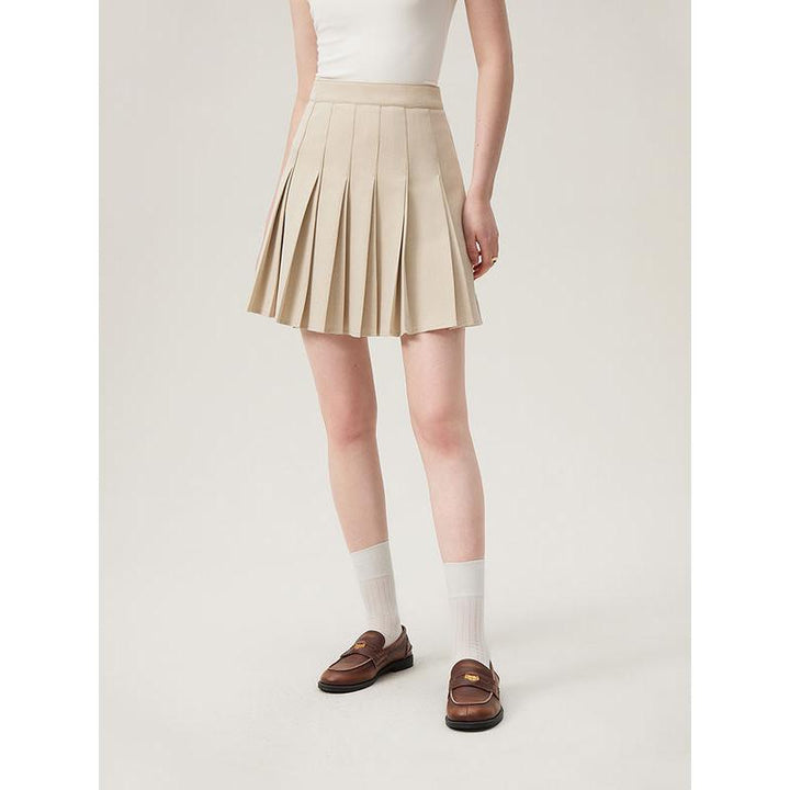 Elegant Twill Pleated Mini Skirt for Office Ladies