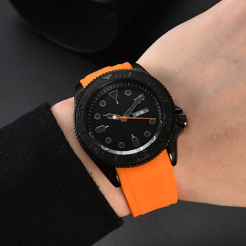 Men's Three-pin Multi-functional Silicone Band Quartz Watch