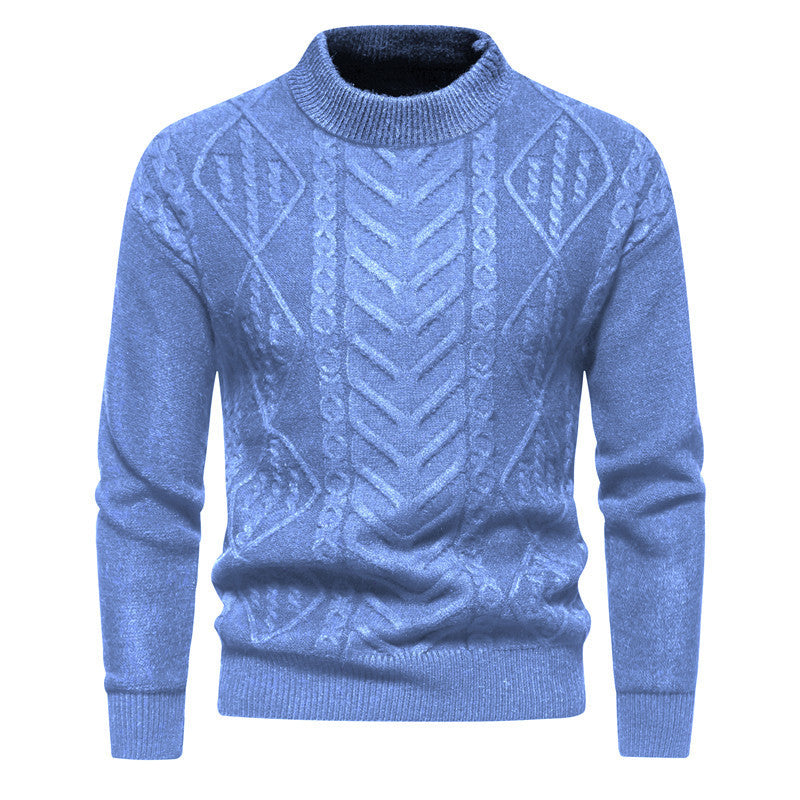 American Retro Solid Color European Jacquard Round Neck Men's Knitwear Sweater