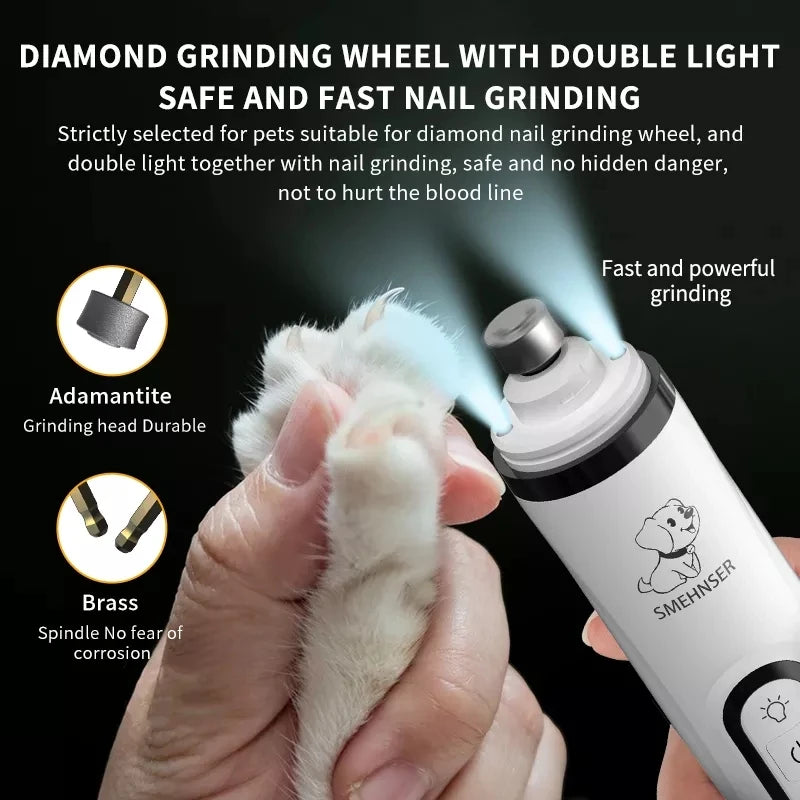 USB Rechargeable Electric Pet Nail Grinder with LED Light for Dogs and Cats – Low Noise Grooming Tool