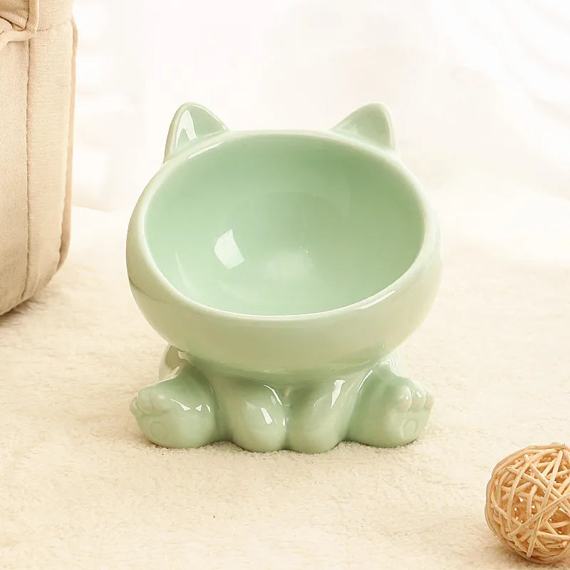 Ceramic Cat Bowl with Elevated Diagonal Design