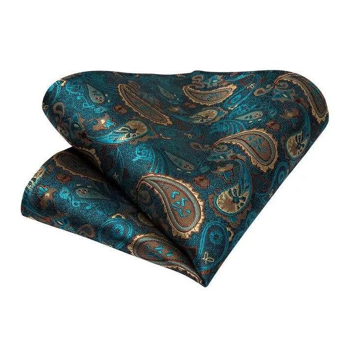 Luxury Paisley Silk Tie Set with Hanky and Cufflinks for Men