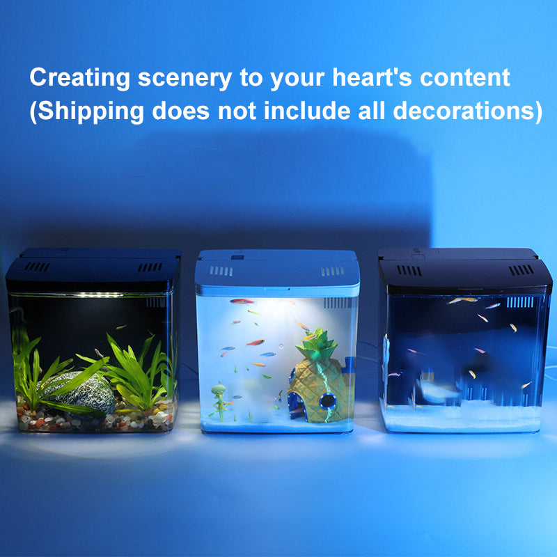 Compact LED Fish Tank with Self-Circulating Back Filter