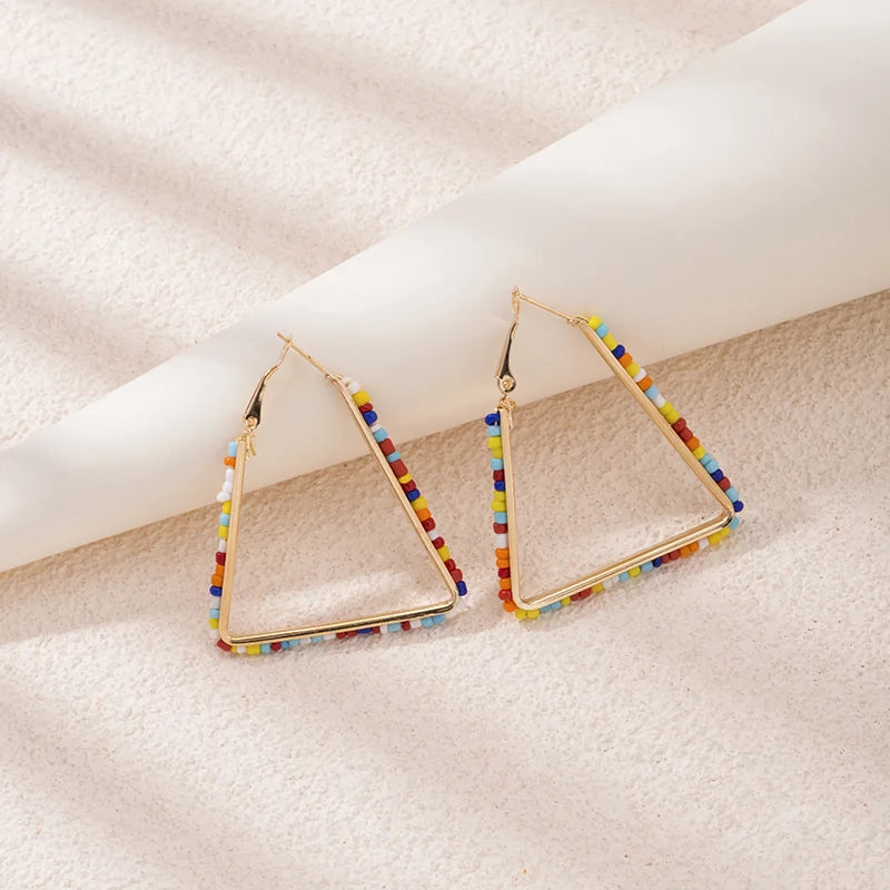 Colorful Beaded Triangle Hoop Earrings