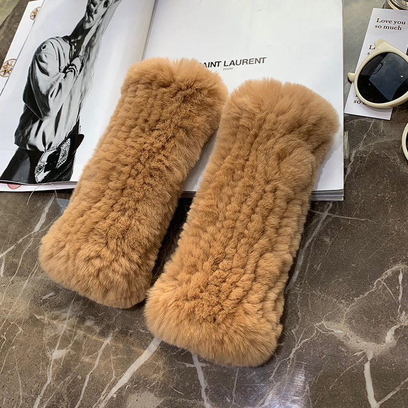 Sweet Warm And Thickened Rex Rabbit Fur Gloves