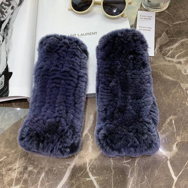 Sweet Warm And Thickened Rex Rabbit Fur Gloves