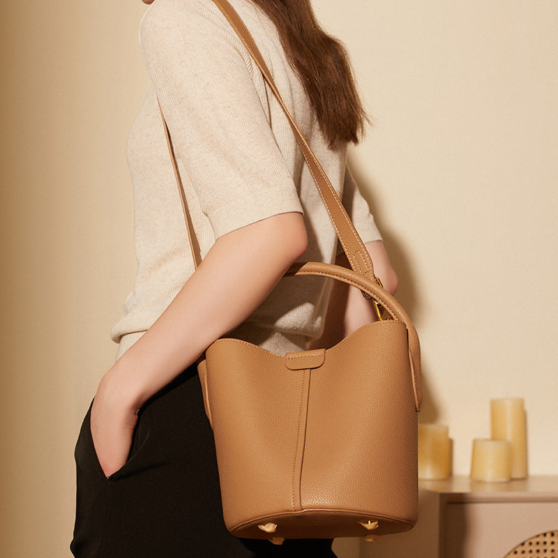 Leather Bucket Bag for Women