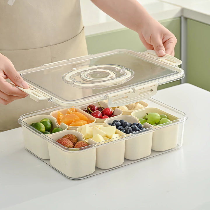 8-Compartment Portable Serving Tray with Lid and Handle