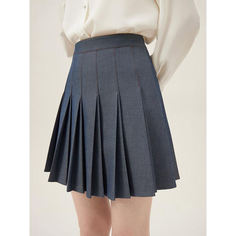 Elegant Twill Pleated Mini Skirt for Office Ladies