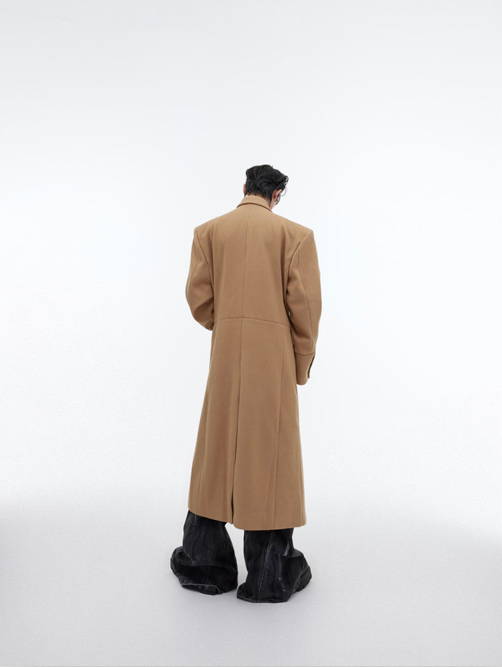 Three Dimensional Deconstruction Shoulder Pad Woolen Long Coat