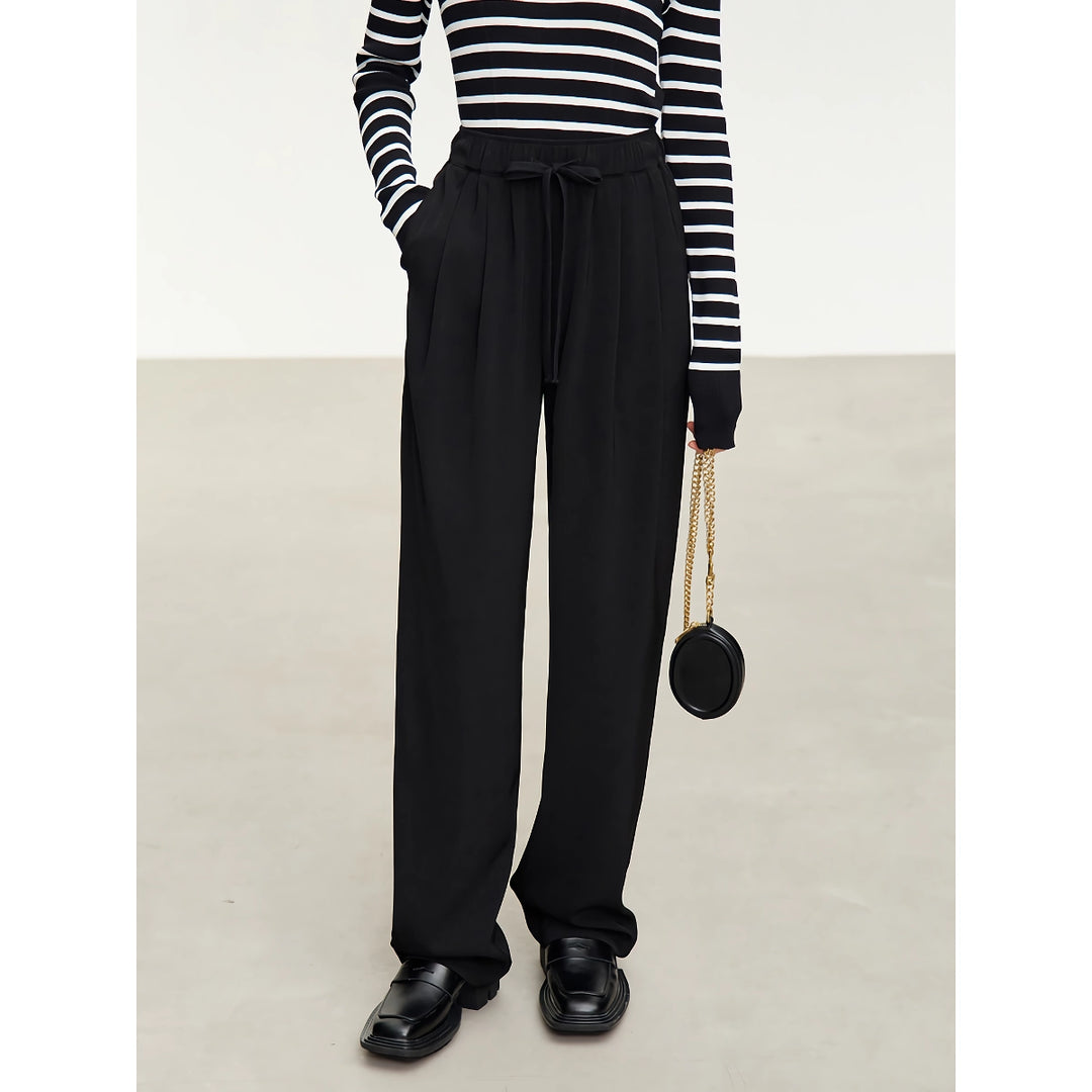 Minimalist Straight Autumn Pants for Women - Drawstring Elastic Casual Loose Trousers