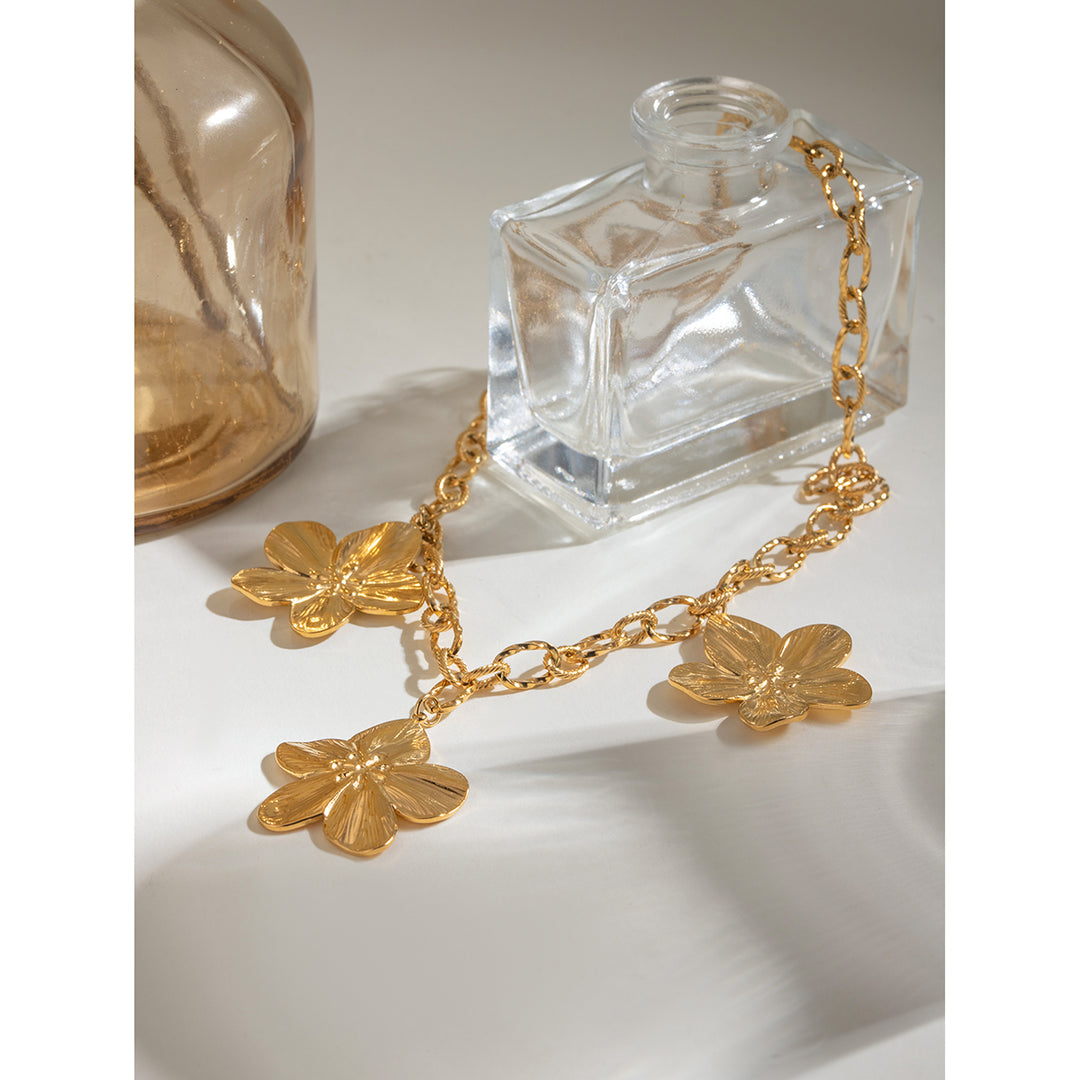 18K Gold Plated Five Petal Flower Pendant Necklace