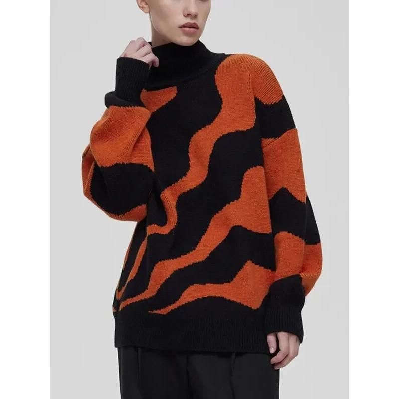 Women's Turtleneck Stripe Oversized Sweater