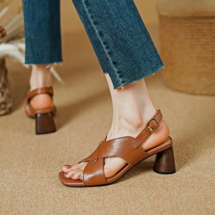 Elegant Leather High Heel Sandals for Women