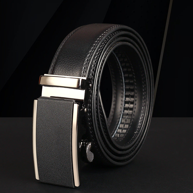 Men's Leather Automatic Buckle Two-layer Cowhide Embossed Belt