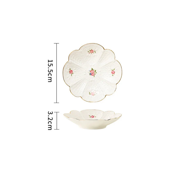 European Style Retro Ceramic Dessert Plate Set – Floral Dim Sum, Fruit Salad, and Breakfast Plates