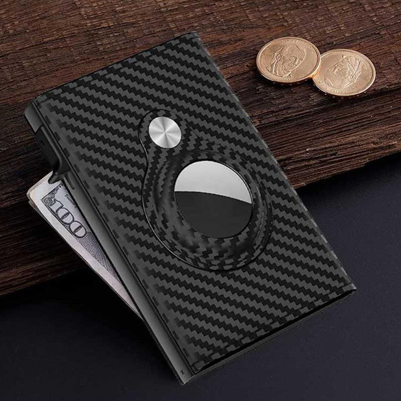 Carbon Fiber Leather Card Holder Black Stripe Multifunctional - Trendha