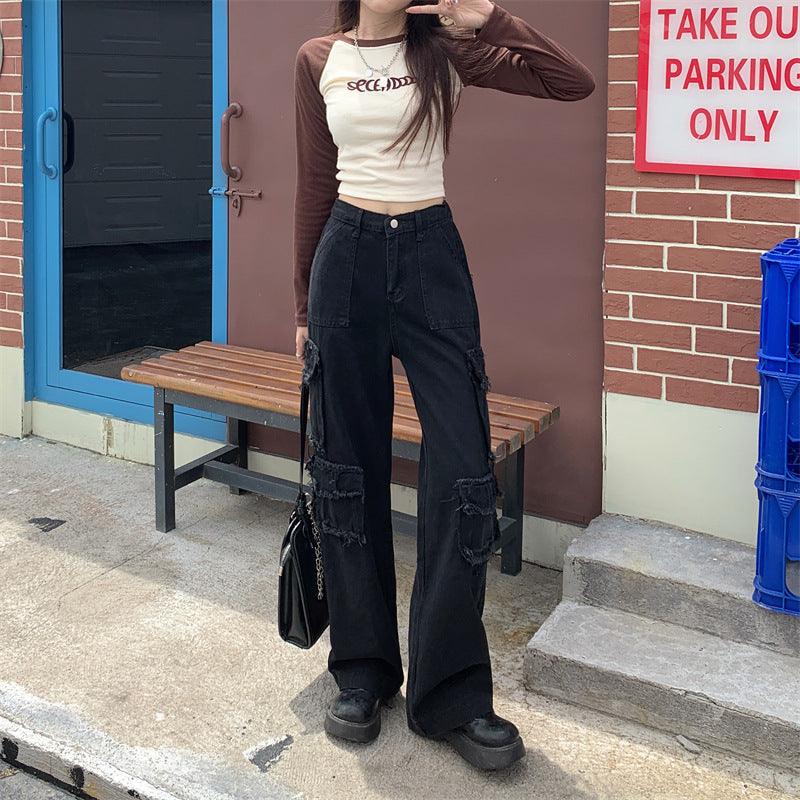 Cargo Jeans Women's Wide Leg Straight Leg Pants - Trendha