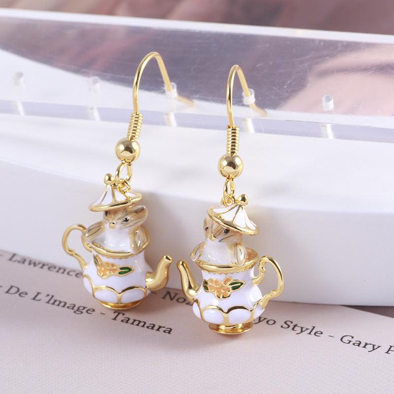 Cartoon Funny Tea Cup Cute Mouse Earrings - Trendha