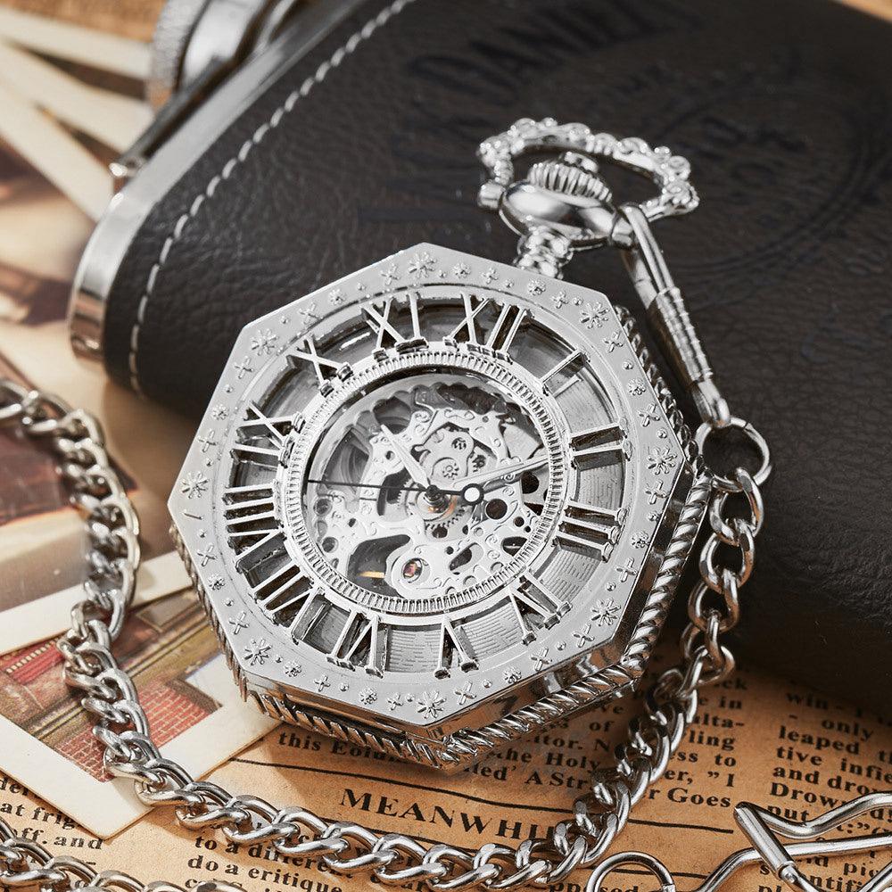 Carved Octagonal Mechanical Pocket Watch Retro Rome - Trendha