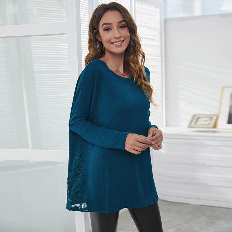 Casual Diamond Lace Patchwork European And American T-shirt - Trendha