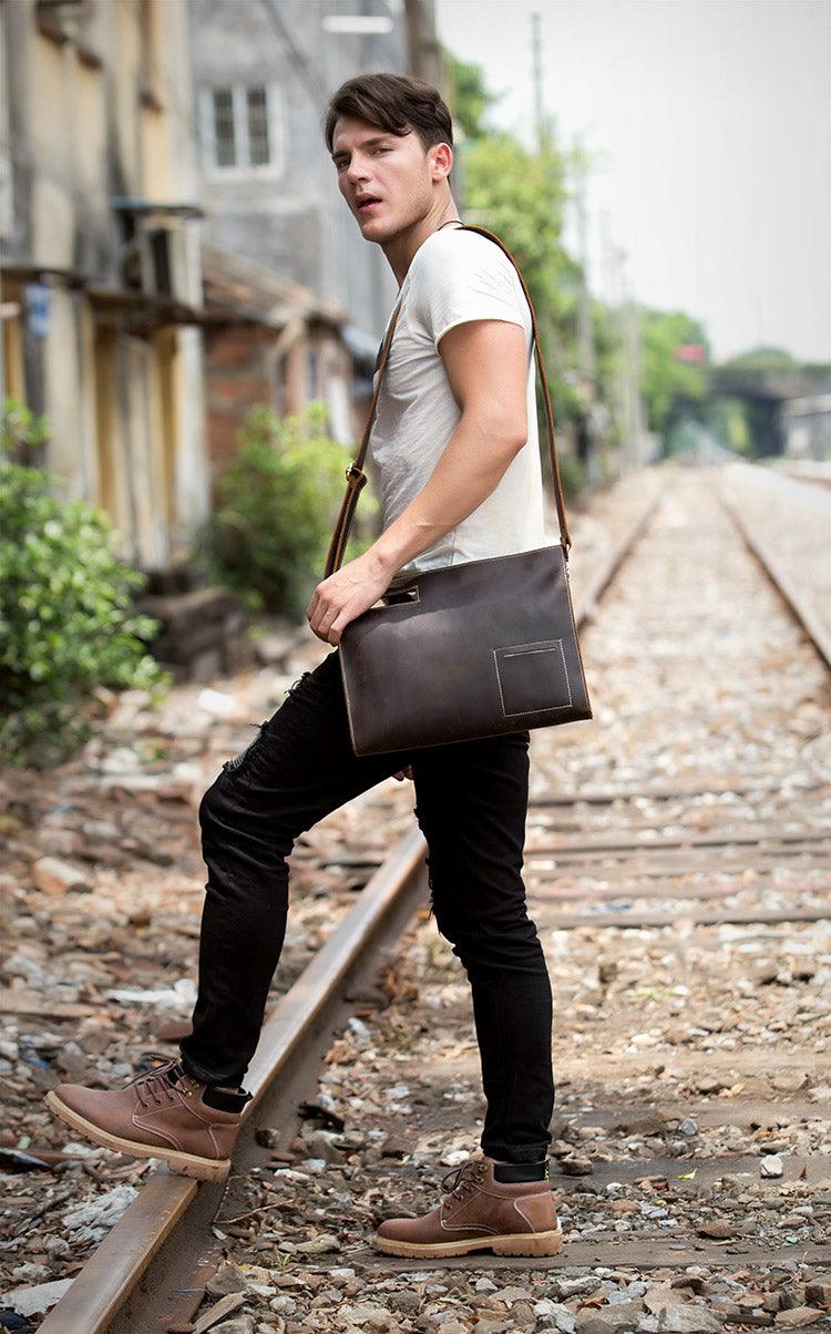 Casual Leather Handbag One Shoulder Messenger Bag Crazy Horse - Trendha