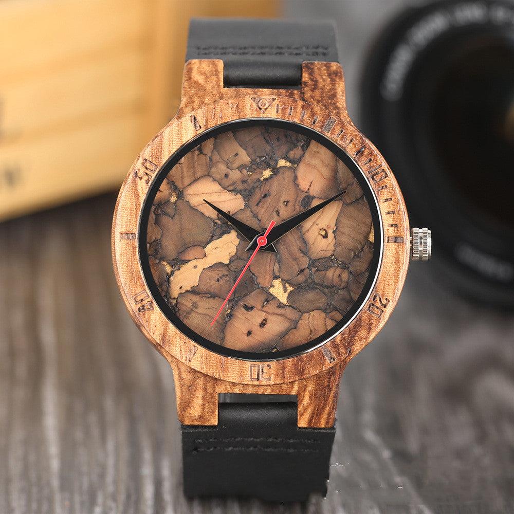 Casual Wooden Men's Watch Broken Leaf Wooden Face - Trendha