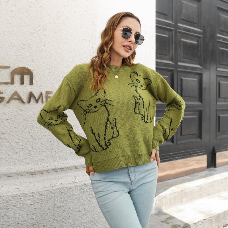 Cat Brocade Sweater Women's Loose Autumn And Winter Long-sleeved - Trendha