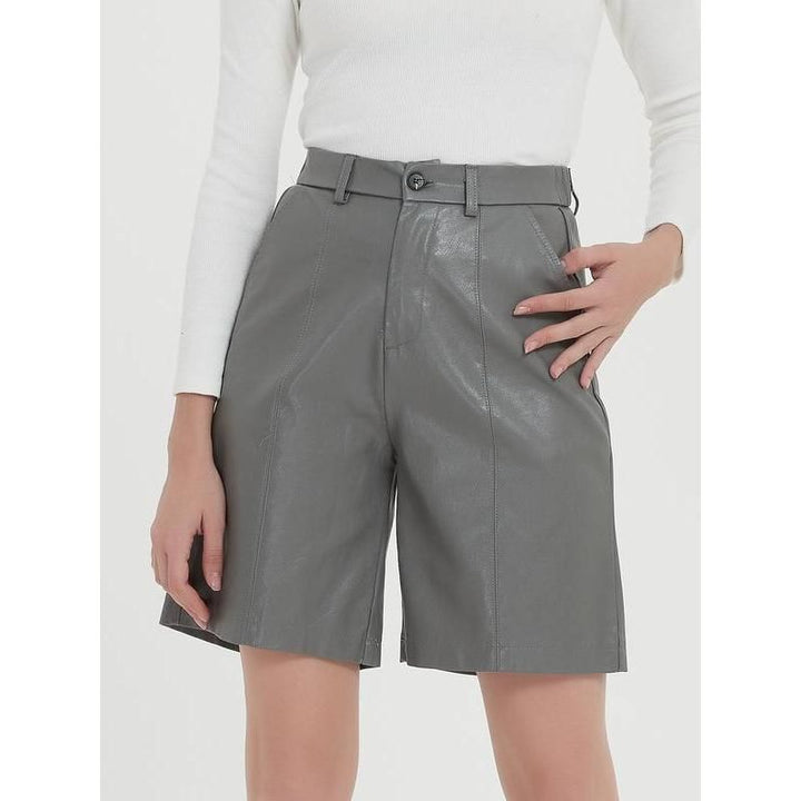 Elegant Knee-Length PU Leather Shorts for Women