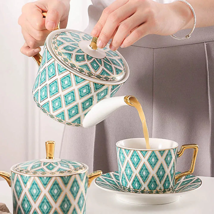 Elegant Green Ceramic Tea Set