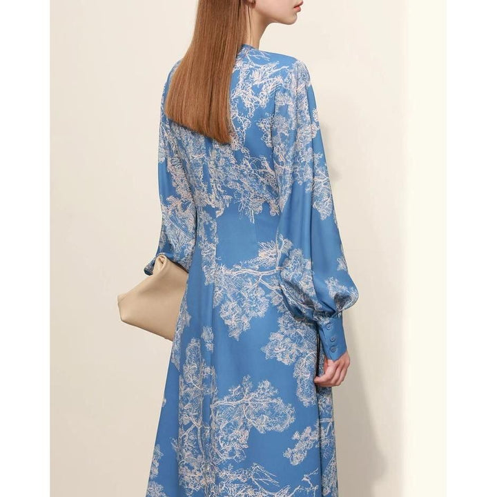 V-Neck Chiffon Fairy Dress with Chinese Print