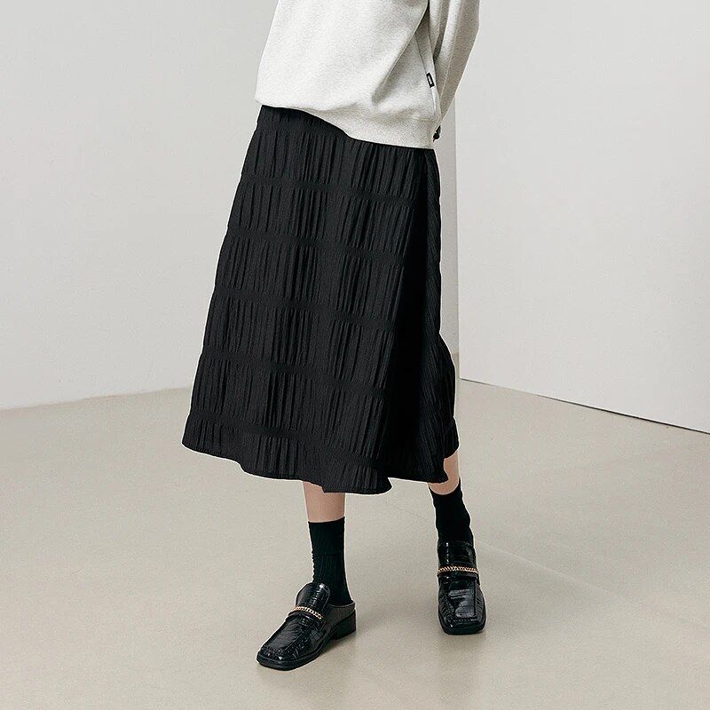 High-Waist A-Line Pleated Midi Skirt for Women