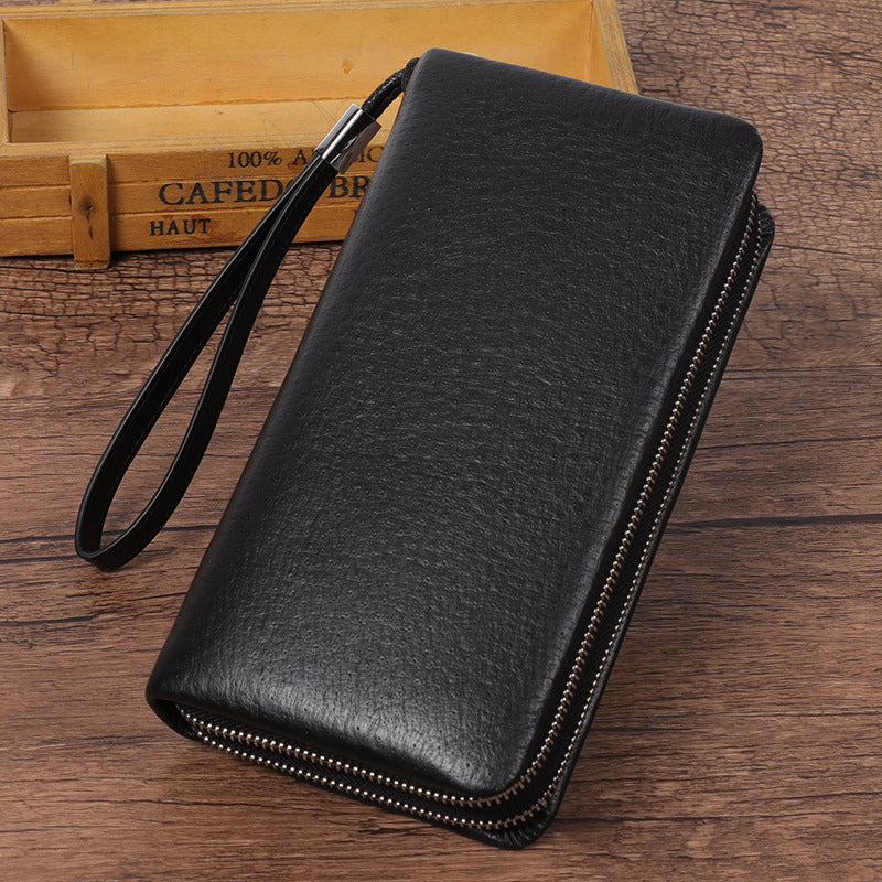 Men's Ostrich Grain Long Wallet Zipper Handbag