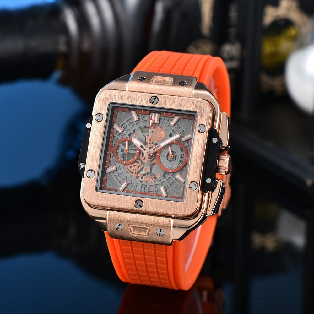 Square Hollow Quartz Watch Multicolor Silicone Men