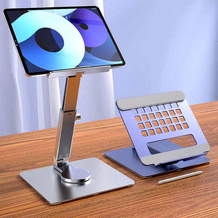 360° Rotating Aluminum Tablet Stand - Adjustable & Foldable Desk Holder for 4-14" Devices