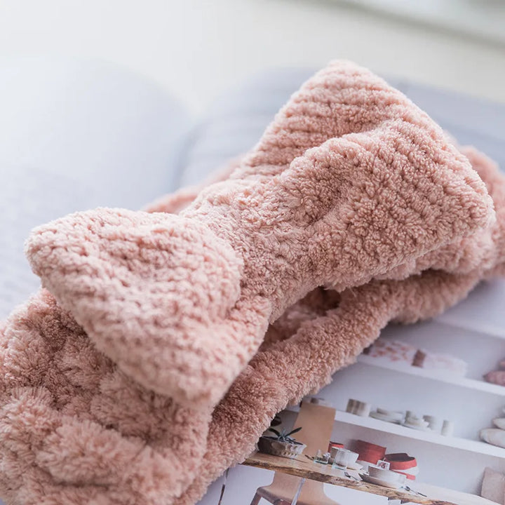 Coral Fleece Bow Headband – Stylish Makeup Hair Accessory