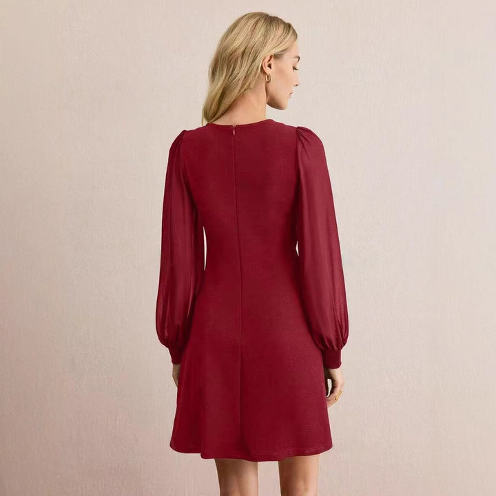 Women's Round Neck Clinch Slim Long Sleeve Solid Color Dress