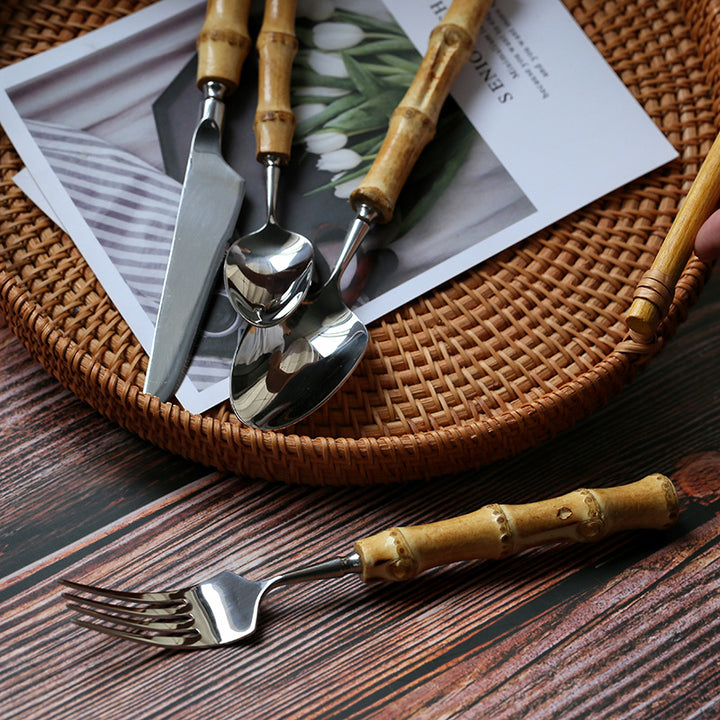 Mirror Finish Bamboo Handle Cutlery Set