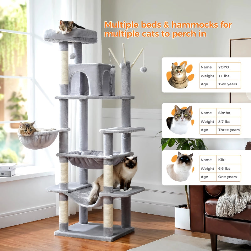 Tall Tower with Extra-Large Hammock & Scratching Posts